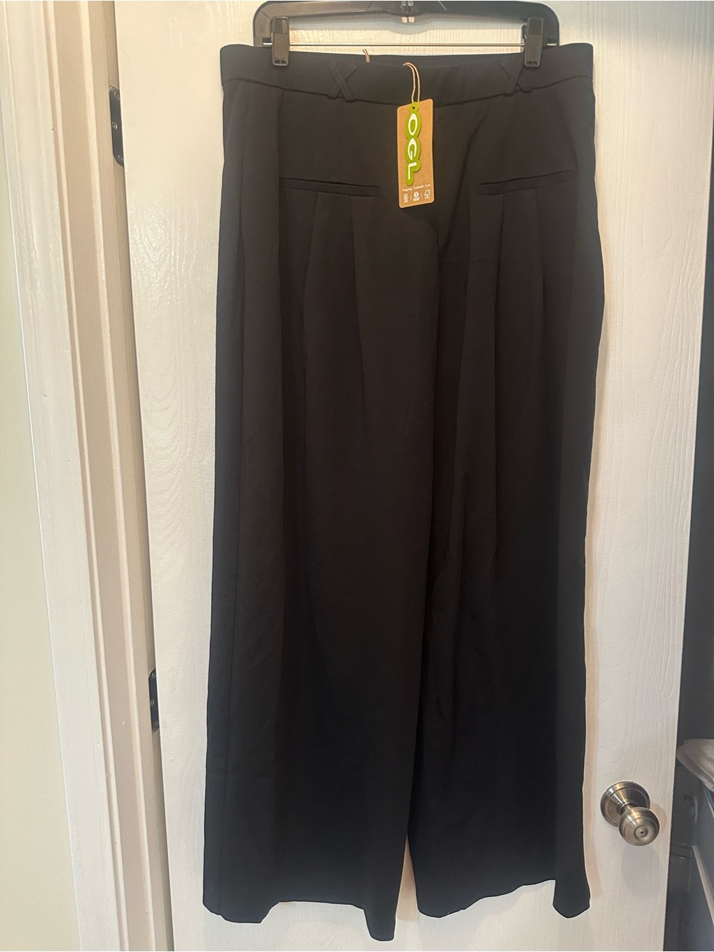 OGL Black Drapey Bamboo Ponte Mid Rise Wide Leg Trouser with Pockets